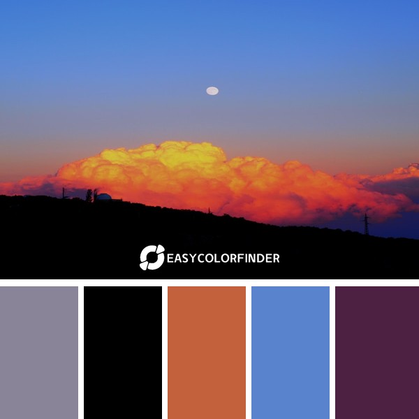 Golden clouds and full moon sunset
