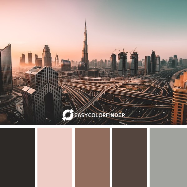 Sunrise shot of Downtown Dubai and Burj Khalifa.