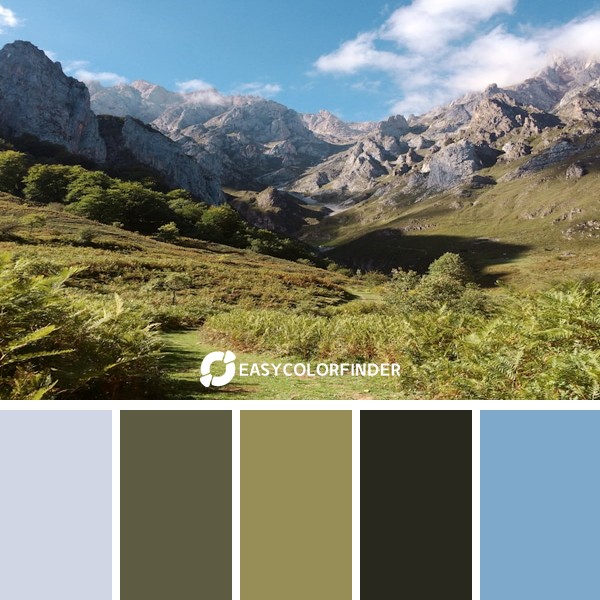 Color Palette 1830 | mountain range with green grassy mountainside