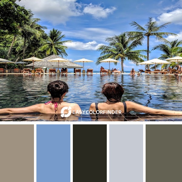 Color Palette 1152 | two woman leaning on inground pool tile